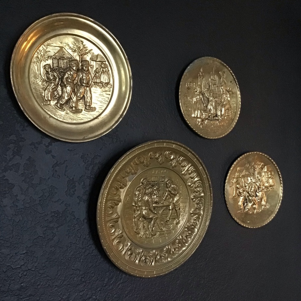 Vintage Brass Plates Wall Decor Lot of 4